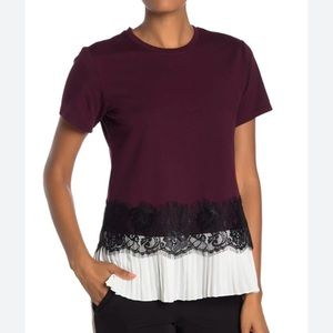LAUNDRY by Shelli Segal Lace Pleated Hem Top